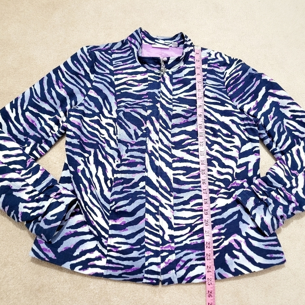 Susan Graver Women’s Zip Front Jacket Size Medium Zebra Print Purple Navy Lined - Picture 11 of 16
